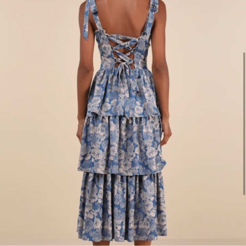 Lulu's | NWT Blue and White Sweetheart Midi Sundress - Picture 3 of 11